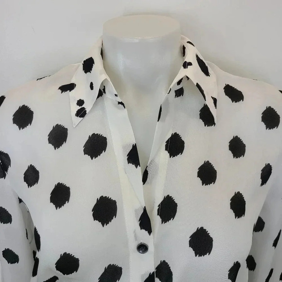 L'Agence Nina 100% Silk Black White Ivory Polka Dot Semi Sheer Blouse Top XS - Picture 3 of 12